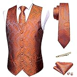 Barry.Wang Formale Herren-Weste, Paisleymuster, Jacquard-Seide, Krawatte, Anzug, Weste, Set, Hochzeit, 5-teilig, Orange Paisley, M