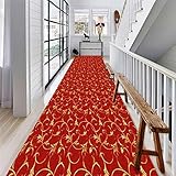 Flur Teppich Läufer Red Floral Oriental Formal Traditioneller Teppich, Easy Clean weicher Innen-Carprt mit Anti-Rutsch-Backing, for Flur Entryway Aisle (Size : W80cm x L100cm)