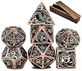 World of Dice Nidhöggr - Edel Würfel für alle Pen & Paper RPG, Metallwürfel mit Drachen, 7-teiliges Würfelset, inkl. Etui (mit Luxus-Etui aus Walnussholz, Bronze)