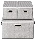 TOPP4u 3x Aufbewahrungs-Box mit Deckel - Faltbox für Regal, Schrank, etc. - Stoffbox - Organizer - Faltbare Ordnungsbox - grau-beige - 3er-S