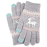 NEVRTP Damen Vollfingerhandschuhe, Stretch Winter Warm Strickhandschuhe, Strickhandschuhe Winter Warm Und Samt Reiten Weihnachten Elch Vollfingerhandschuhe (Grau)