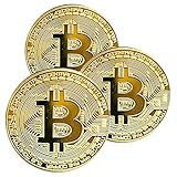 Krisler 3 STÜCKE Physische Bitcoin Medaille mit 24-Karat Echt-Gold überzogen.Virtuelle Währung Münze Collectibles Geschenk BTC Münze Kunst Sammlung Physikalische (Golden)