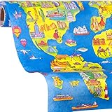 Geschenkpapier Welt | Weltkarte Geschenkpapier ONE WORLD | 5m Geschenkpapier Rolle | Mädchen, Jungs zum Geburtstag, Ostern, Einschulung