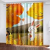 JJBWZX Vorhänge Blickdicht Schlafzimmer Wohnzimmer Vorhang 200X200 cm (B X H) 2Er Set Mit Ösen 3D Cartoon Süßes Kaninchen Muster Druck Verdunkelungs Gardinen Kinderzimmer Thermovorhang