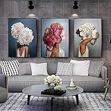 CNHNWJ Abstrakte Leinwandbild Blumen Federn Frau wandbilder Kunstdruck Poster Bild Dekor Modernes Wohnzimmer Schlafzimmer Zimmer Deko (50x70cmx3 / kein Rahmen)