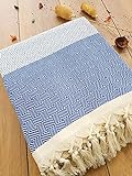 Safir Tagesdecke Überwurf Decke - Wohndecke - ideal für Bett und Sofa, 100% Baumwolle - handgefertigte Fransen, 200x240cm (Blau)
