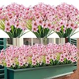 Künstliche Blumen 16 Bündel im Freien UV-beständig gefälschte Blumen kein Verblassen Faux Kunststoff Greenery Sträucher Garten Veranda Fenster Box dekorieren (Rosa)