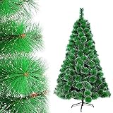 LZQ Weihnachtsbaum künstlich PVC Christbaum schwer entflammbarer Tannenbaum mit Schnellaufbau Klappsystem, inkl. Ständer - Grün Tannennadeln mit Schnee-Effekt 210