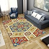 Hochflor Teppich Wohnzimmer flauschig Outdoor Carpet Kurzflor Teppich, Anti-Rutsch Unterseite, Waschbar für Wohnung Dekoration Schlafzimmer 60x90 cm (Ethnische Geometrie 4)