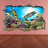 Wandtattoo Unterwasser Wandkunst Aufkleber Wandtattoo Meeresschildkröte Fisch Korallenriff Bz46-3D- Kunst Wandbild Poster - 70x110CM