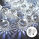 Qedertek LED Lichterkette innen Strombetrieben mit 30 Marokkanischen Silber Kugeln, 9M Lichterkette Steckdose, Orientalisch Lampe Weiß, Lichterketten für zimmer, Hochzeit, Herbst Dek