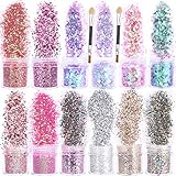 HOWAF 12 Boxen Glitzer für Nagel Gesicht Körper mit Pinsel, Make-Up Pailletten Glitter für Nägel Art Augen Lippen Haare Körper Dekoration, Halloween Weihnachten Festival Masquerade Make-Up Zubehö