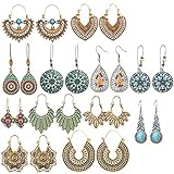 LABOTA 12 Paare Vintage baumeln Ohrringe für Frauen Mädchen Böhmischer Nationalstil Wassertropfen Blütenblatt Blatt Perlen Anweisung Boho Retro Ohrringe Legierung lange Boho Retro Strass Ohrring S