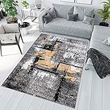 TAPISO Maya Teppich Wohnzimmer Modern Wohnzimmer Gelb Weiß Grau abstrakt Kurzflor 80 x 150
