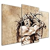 Wandbild Krieger, Tattoo Art - 100x60 cm quer mehrteilig Leinwandbilder Bilder als Leinwanddruck Fotoleinwand Urban & Graphic - Norwegen - Berserker mit Doppelax