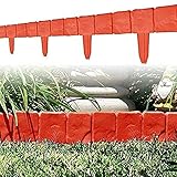 Gartenzauneinfassung aus Kunststoff, Stein-Effekt, Rasenkante zum Selbermachen, Blume, Gras, Beeteinfassung, Palisade, Rankgitter, für Terrasse, Landschaftsbau, Gehwege, warme Ziegelfarbe, 20 Stück