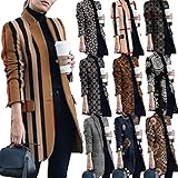 BAODANA Mantel Damen Kariertes Taschen Knöpfen Langarm Oversize Bluse Mantel Lange Jacke Hemdjacke Holzfällerjacke Frauen Mode Boyfriend Jacken Wintermantel Leichter Cardigan M