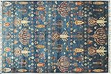 RUG PRINCE Afghan Ziegler Ariana Floral Teppich Handgeknüpft 180x250 Blau B