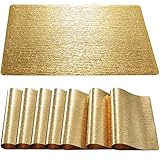 Qualsen Platzset Weihnachten Platzsets Abwischbar 8 stücke Tischsets Abwaschbar Abriebfest Platzdeckchen Abwaschbar(Gold-Wasser Muster)