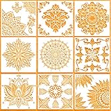 ZUZGO Schablone Mandala Groß 30cm x 30cm Wandschablone Wiederverwendbare Wandgestaltung Dotting Set für Malen Holz Stein Stoffen Metall Möbeln (9 Stück) 