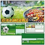 12er Set Fussball & Grillen Einladungskarten mit Umschlägen - Fußball Einladungen für BBQ Grill-Party Jungen Mädchen Kindergeburtstag von BREITENWERK®