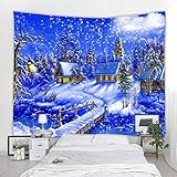 Verschneite Nacht Dorf Landschaft Tapisserie Weihnachtstag Atmosphäre Szene Hängendes Tuch Wanddekoration Hängendes Tuch Vorhang Hängen 150x130cm/59*51