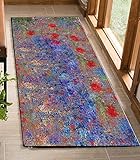 Modernen Abstrakt Teppich Läufer Flur, rutschfest Läufer Teppich Kurzflor 90x450cm,Flurteppich für Küche Esszimmer Gekettelt Wohnzimmer Schlafzimmer,Abwaschbar D