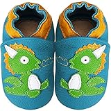 IceUnicorn Krabbelschuhe Baby Lauflernschuhe Jungen Weiche Leder Babyschuhe Kleinkind Lederschuhe mädchen Babyhausschuhe(Feuer Dinosaurier,6-12)