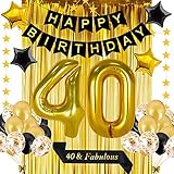 YHANEC 40er Geburtstag Deko, 40 Geburtstag Deko Set, Luftballons Geburtstagsdeko Mädchen Frauen Männer, Happy Birthday Deko, Schwarz Gold Banner Schärpe Girlande Dekoration Geburtstag für Party