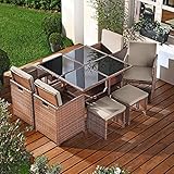 BRAST Poly-Rattan Gartenmöbel Essgruppe Lounge Sitzgruppe Camouflage Deluxe 9tlg Braun/Cappuccino inkl. Abdeckung