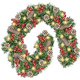Weihnachtsgirlande 3.6M mit 100 LEDs Tannenzapfen Rote Beere, Euket Tannengirlande Weihnachten Girlande Weihnachtskranz Künstlich Adventskranz Beleuchtete Kränze Weihnachtsdeko Weihnachten Geschenk