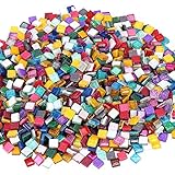 Coolty Mosaikfliesen Mehrfarben Bunt , Glitzer Kristall Mosaik für DIY Handwerkfür Heimwerker, Teller, Bilderrahmen, Blumentöpfe und DIY Handwerk, Quadratisch, 1cm, 450 g (ca. 450 Stück)