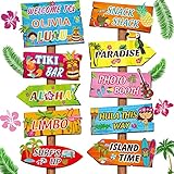 Jetec 20 Stücke Luau Aloha Party Welcome Schild, Tropisch Hawaiian Summer Thematische Party Dekorationen Hawaiian Party Welcome Schild Haustür mit 4 Blätter Aufkleb