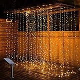 LED Lichterketten Lichtervorhang, OxyLED 3m x 3m 300 Solar Lichtervorhang IP65 wasserdicht 8 Modi Lichterkette Deko für Weihnachten Innen Außen Garten Party Hochzeit, Warmweiß