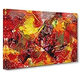 Big Box Art Abstract Vol.215 by S.Johnson Leinwandbild, gerahmt, 76 x 50 cm, Rot, Kastanienbraun, Gold, Gelb