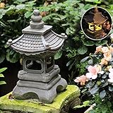 GXXDM Solarbetriebene Pagoden-Laternen-Statuen, Pagoden-Licht-Garten-Ornamente im japanischen Stil, chinesische Zen-asiatische Dekor-Lampe für Bauernhaus-Balkon-Patio-Yard-R