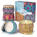 Duftkerze Set Aroma Kerzen 4 Stück Geschenkset, Natürliches Sojawachs Kerze von Frühling frisch, Zitrone, Lavendel, Feigen Düfte, für Mutter Bad Geburtstag Yoga Jahrestag Damen Geschenk
