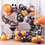 PartyWoo Halloween Luftballons, 100 Stück Halloween Deko, Fledermaus Deko, Skelett Luftballons, Kürbis Luftballons, Spinnennetz, Lila Orange und Schwarze Luftballons für Halloween Dek