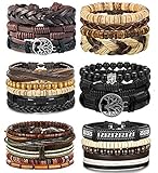 BESTEEL 24 STÜCKE Geflochtene Leder Armbänder für Herren Damen Punk Seil Armband Manschette Vintage Armbänder Wrap Set, Einstellb