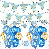 Einschulung Junge Deko Set Blau,Schuleinführung Schulanfang Luftballons Blau (10pcs) ABC 123, Schulkind Wimpelkette Girlande Banner Blau,Konfetti Ballon(10pcs),1.Klasse Tischdeko Für S
