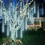 Fnwsja weihnachtsbeleuchtung 50cm 540 LEDs Meteorschauer Lichter 10 Röhren Regen Fallende Eiszapfen Lichter außen Lichterketten für Weihnachten Neujahr Garten Halloween Hochzeit Baumdekoration (Weiß)