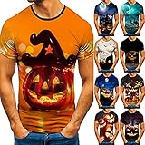 Herren Kurzarm T-Shirts mit Halloween Kürbis Bedrucktes Rundhals Kurzarmshirt Casual Tops Fit Slim Laufshirt Sportshirt Sommer Herbst Sweatshirt Party Einkaufen Freizeit Bluse Geschenk für M