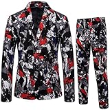 Vintage Drucken Herren Anzug Suits Karneval Weihnachts Party Kostüm Modisch Normaler Schnitt Festliche Anzüge Party Retro Blumen 2 Teilig Slim Fit Herrenanzug Sakko Sets für Business H