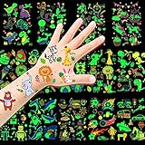 HOWAF Temporäre Tattoos für Kinder,135+Stück Im Dunkeln Leuchtende Mixed Style Cartoon Tattoo,Einhorn Dinosaurier Pirat Fußball Meerjungfrau Hai Tattoo,für Jungen Mädchen Party Dekor Geschenk