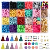 LIHAO 3800 Polymer Clay Perlen Heishi Clay Weiche Keramik Rund Flach Perlen Set Clay Bead Schmuck Basteln DIY mit Zubehör für Ohrring Armband Halskette als Kinder Mädchen Geschenk