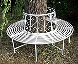 GeKi Trend Baumbank antik weiß Metall Schmiedeeisen 360° rund Ø 161 cm Rundbank Baum massiv Parkbank Gartenbank stabil 23 kg