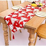 RMBLYfeiye Tischläufer Weihnachten | Hochwertige Tischdecke, Schicker Farbkombination Weihnachtsdeko Tisch Sterne Weihnachtsmann Schneeflocke Elegance | Fleckschutz und abwaschb