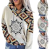 BAODANA Hoodie Damen Vintage Casual Tribal Muster Azteken Sweater Sweatshirt mit Kapuze Frauen Lose Langarm Kordelzug Pullover Tops Ethnischer Stil Große Größe Kapuzenpullover mit T