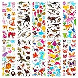 Meafeng Tier Aufkleber für Kinder 3D Relief Aufkleber für Jungen and Mädchen 52 Verschiedene Blätter Farbig Aufkleber Pack über 1100, inkl. Tier Dinosaurier Schmetterling Fisch usw