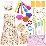 Backset Kinder Spielzeug,GOLDGE 32PCS Kinderküche Zubehör Küche Rollenspiele mit Kinderschürzen Kochmützen Back